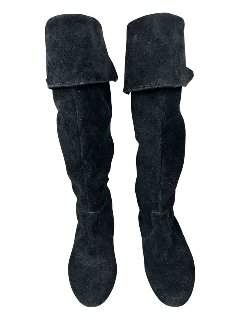 GIANNI BINI Women’s Black Suede Knee-High Cuffed Boots Flats Size 7.5M